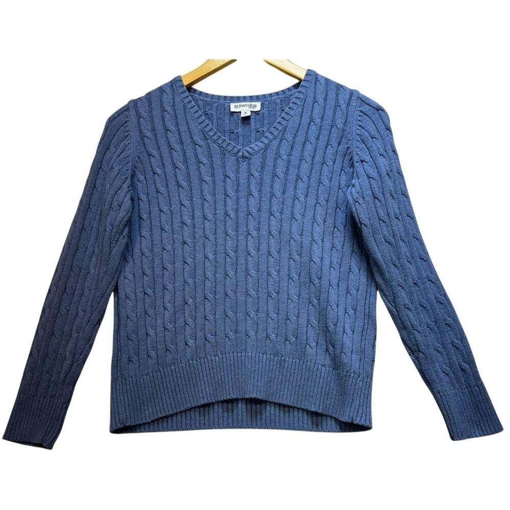 St. John's Bay Women's Fisherman Cable Knit Pullover Sweater Size PL Blue